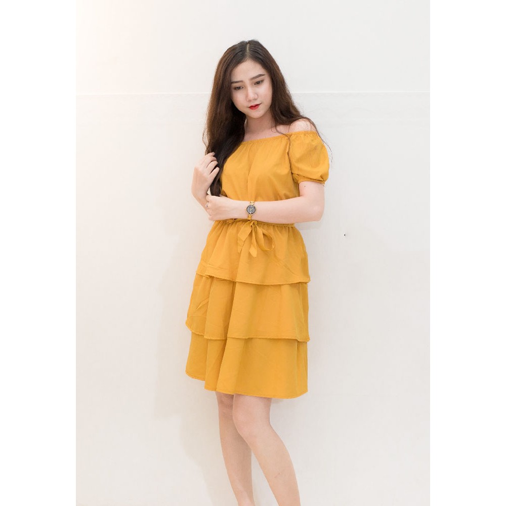 FREESHIP ĐƠN 99K_Đầm trễ vai 3 tầng nơ eo | BigBuy360 - bigbuy360.vn