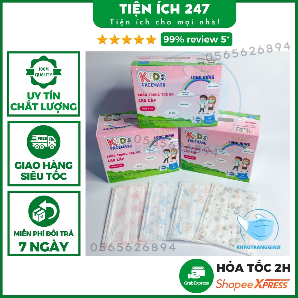 Khẩu trang trẻ em hoạ tiết đáng yêu hộp 50c tienich247
