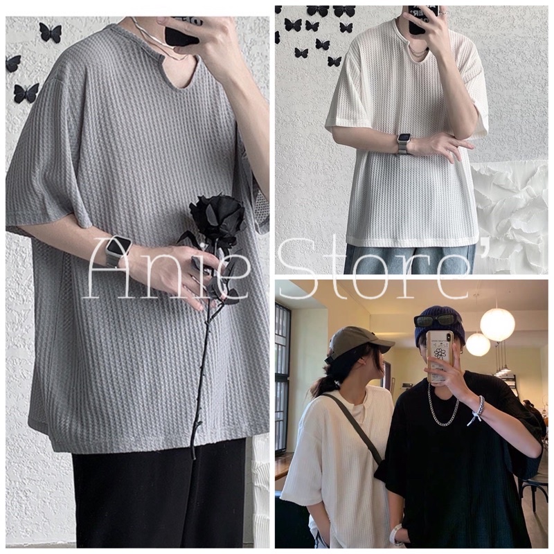 Áo Phông Cổ Khoét Unisex Dáng Hàn 🦋 Áo Thun Nữ Chất Tổ Ong Cộc Tay Đôi Nam Trơn 3 Màu 🦋 | BigBuy360 - bigbuy360.vn