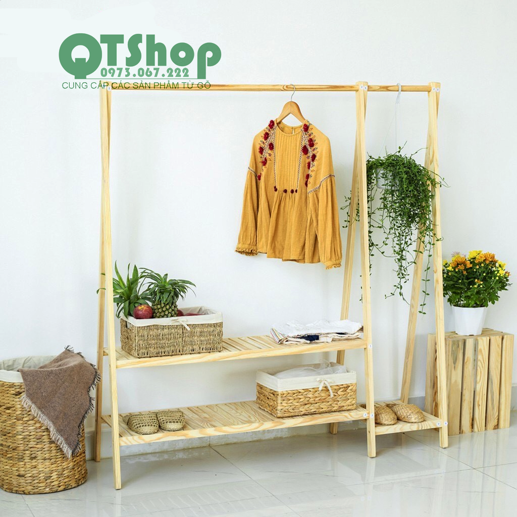 Kệ treo quần áo chữ A đôi-  Gỗ Thông Mỹ Nhập Khẩu - A Hanger 2 in 1 Phong Cách Hàn Quốc | BigBuy360 - bigbuy360.vn