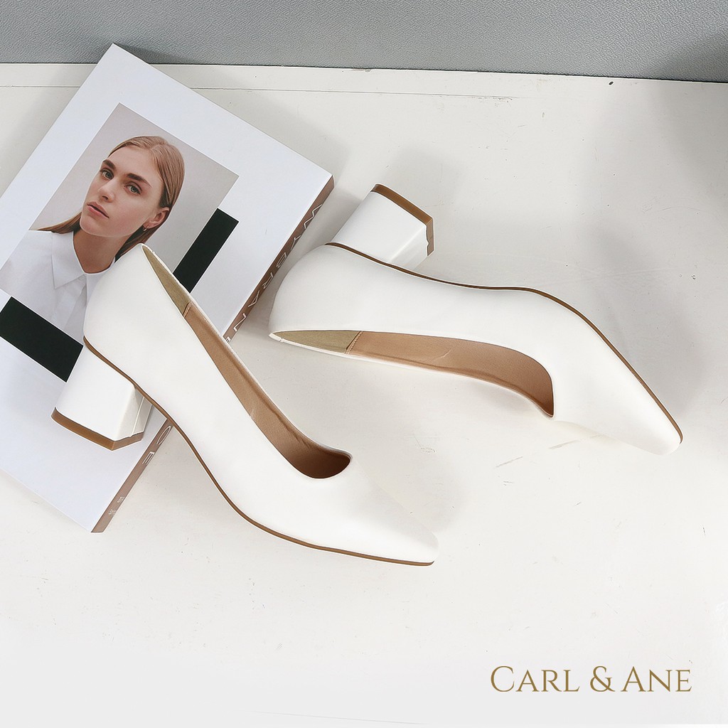 Carl & Ane - Giày cao gót thời trang nữ mũi vuông cao 5cm màu trắng _ CP004