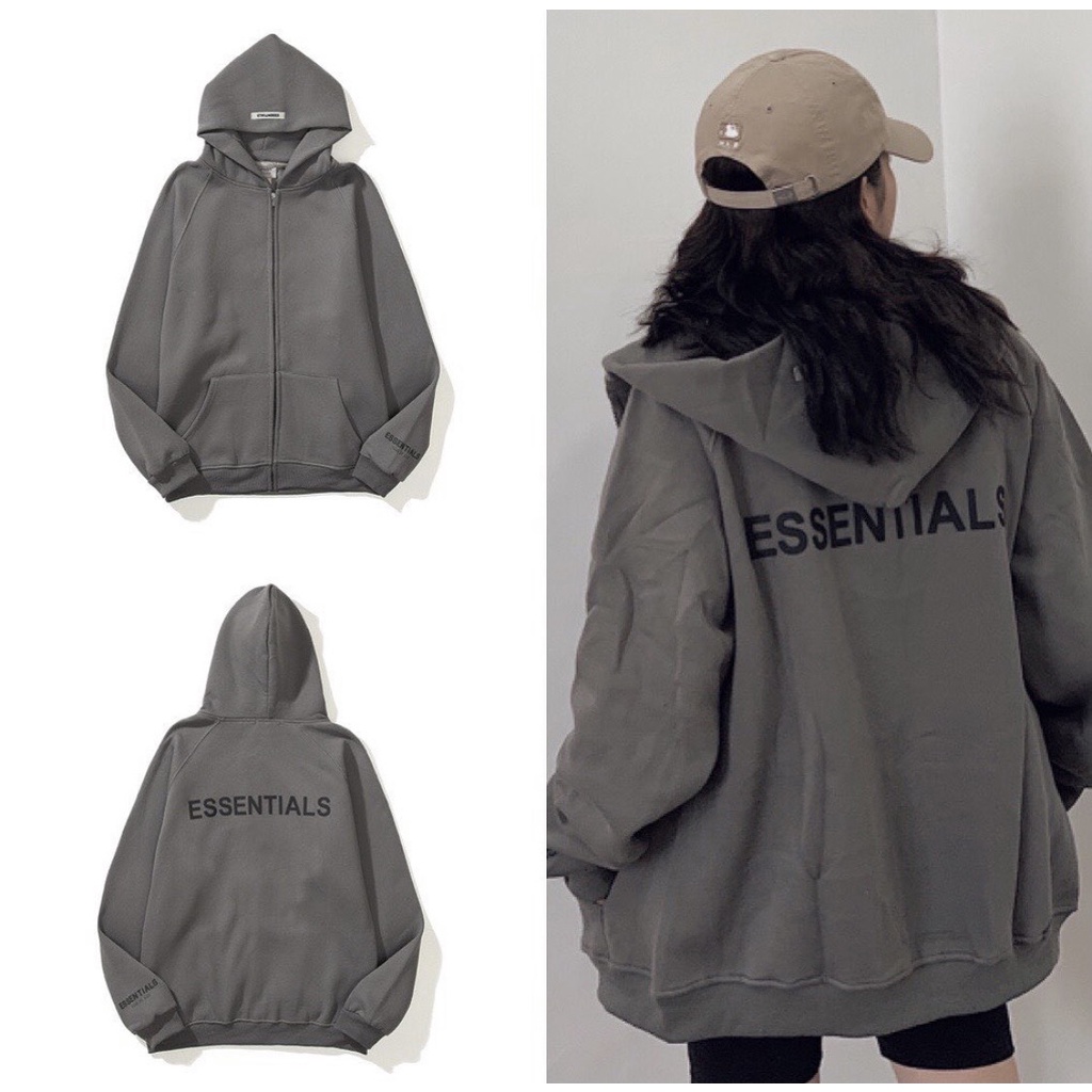 Áo Khoác Nữ Unisex Hoodie Nỉ Essentials Kéo Khóa Nhiều Màu Form Rộng Ulzzang