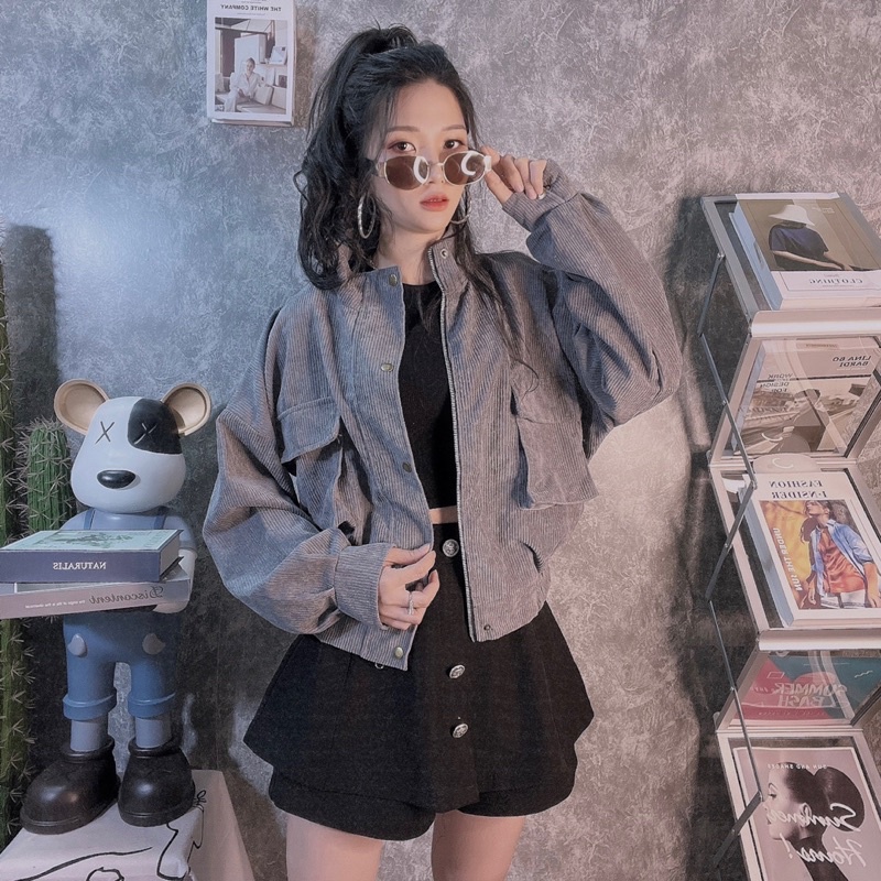 AK62_Áo Khoác Cổ Trụ Phom Rộng Tay Cánh Dơi_Chất Nhung Tăm Loại 1 Vải Cực Mát Dày Dặn