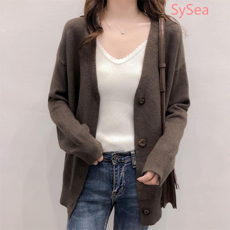Áo khoác cardigan tay dài cổ chữ V phong cách Hàn Quốc thời trang mùa thu cho nữ