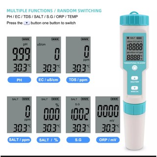 Bút đo chất lượng nước 7 trong 1 Water quality tester độ mặn Salinity độ pH độ tinh khiết TDC độ dẫn điện EC độ oxy hóa