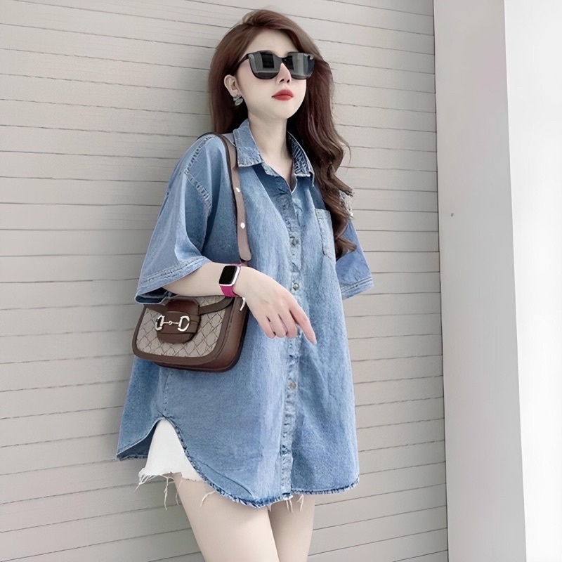 🌸Sơmi denim, sơmi jean, sơmi bò form rộng tay lỡ unisex cho nữ