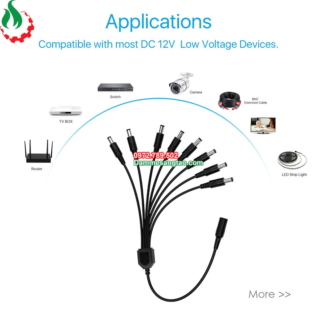 DMST Dây nguồn DC cái ra nhiều Jack nguồn đực DC (5.5mm x 2.1mm)