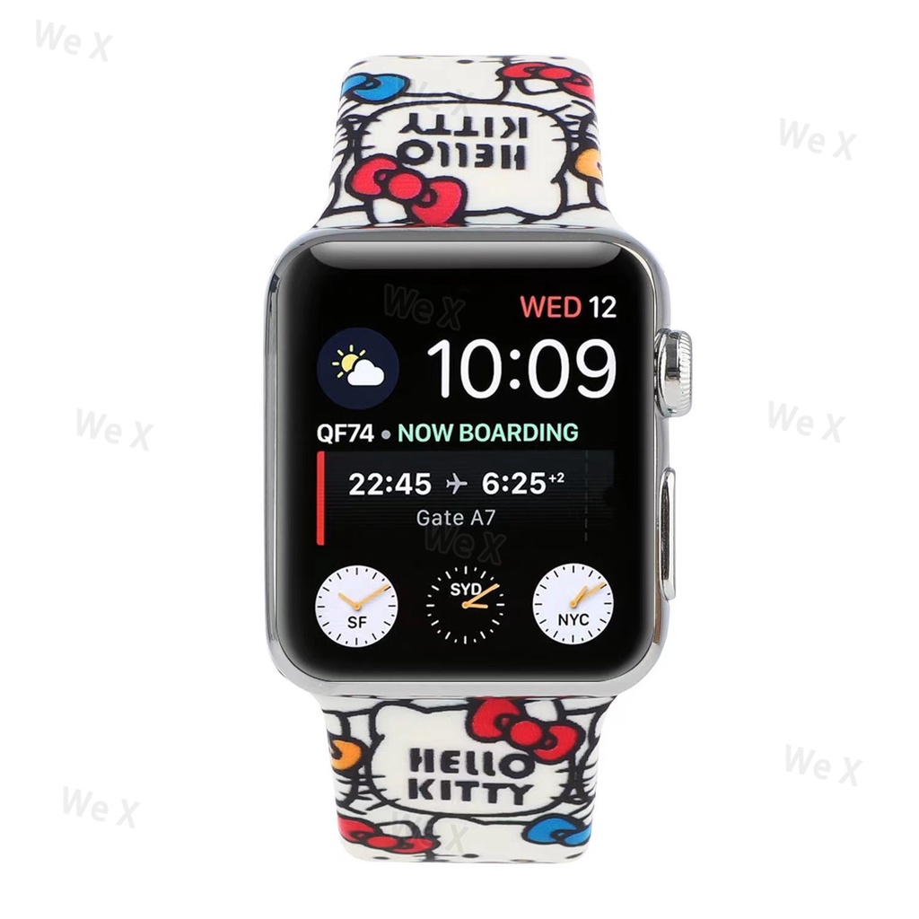 Dây Đeo Đồng Hồ Bằng Silicone Hình Mèo Kitty Cho Apple Watch 38mm 40mm 41mm 42mm 44mm 45mm Series 8 7 6 SE 5 3 2 1