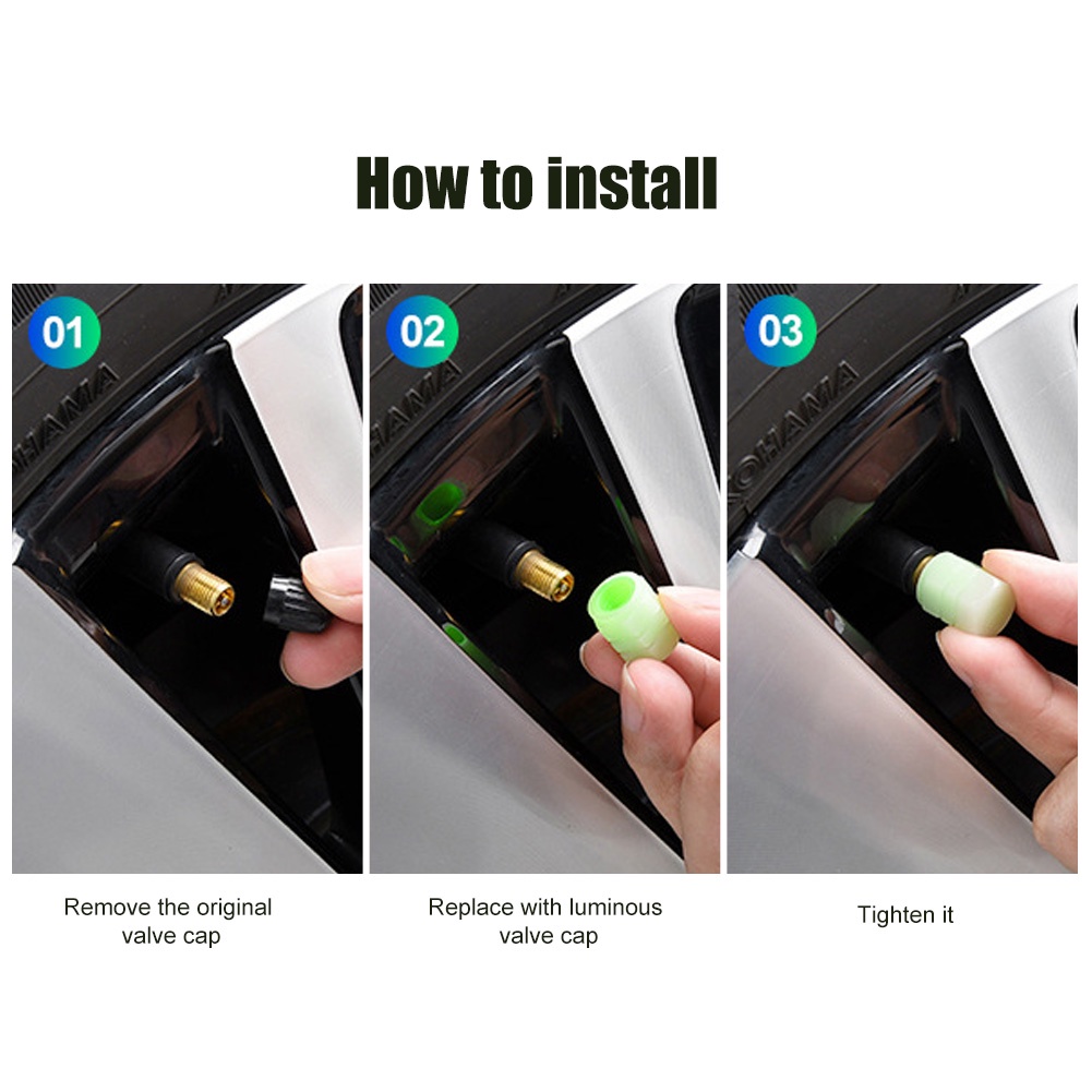 Bộ 2 / 4 Nắp Van Bánh Xe Phát Sáng Chống Nước Chống Bụi