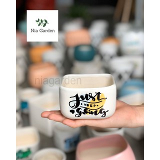 Chậu cây gốm sứ vẽ, vuông thấp mini
