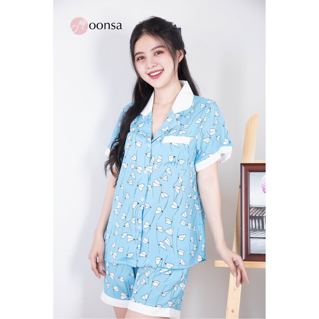 [Mã WARN60 hoàn 15% xu đơn 300k] Bộ pijama Lụa hàn siêu mềm Họa Tiết Hạc Đen [Moonsa] | BigBuy360 - bigbuy360.vn