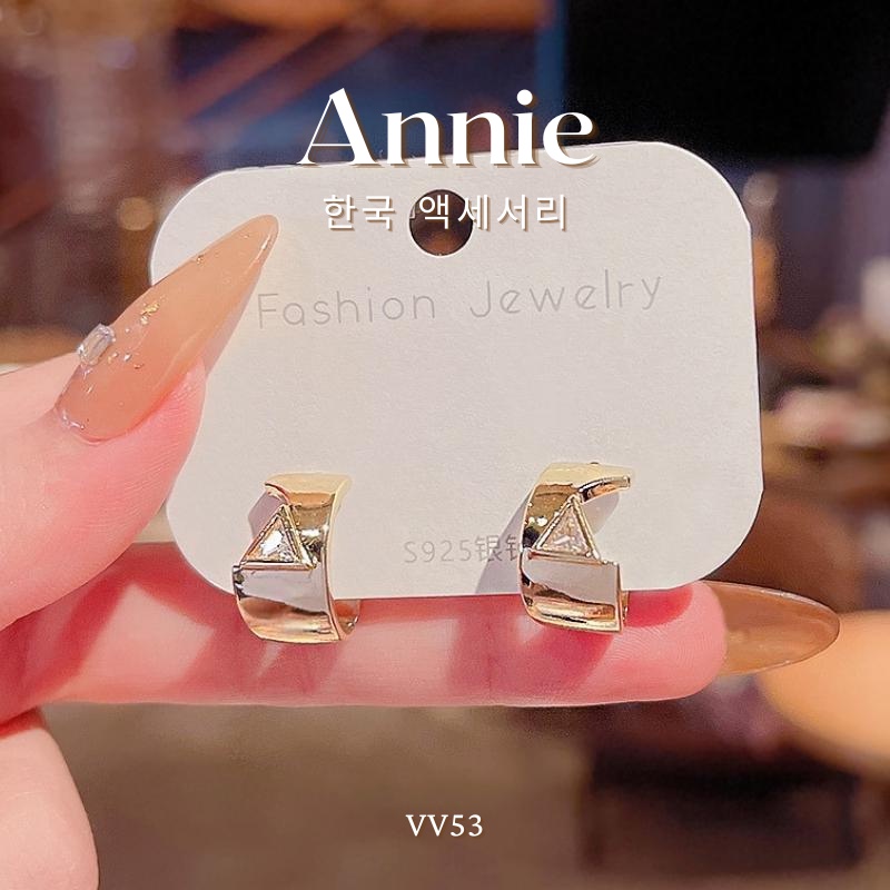 Bông tai chuôi bạc 925 mạ vàng cá tính cao cấp kiểu dáng hàn quốc sang trọng Annie - VV53