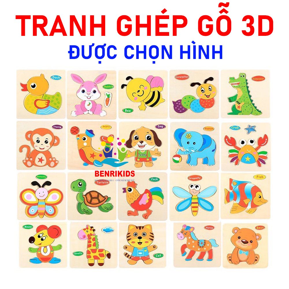 Bộ Tranh Ghép Gỗ 3D Kích Thích Thông Minh Sáng Tạo Chủ Đề Động Vật Và Phương Tiện, 1 Tranh