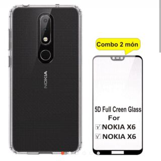 Combo kinh 5D + Ốp dẻo trong cho Nokia X6 / Nokia 6.1 plus 2018