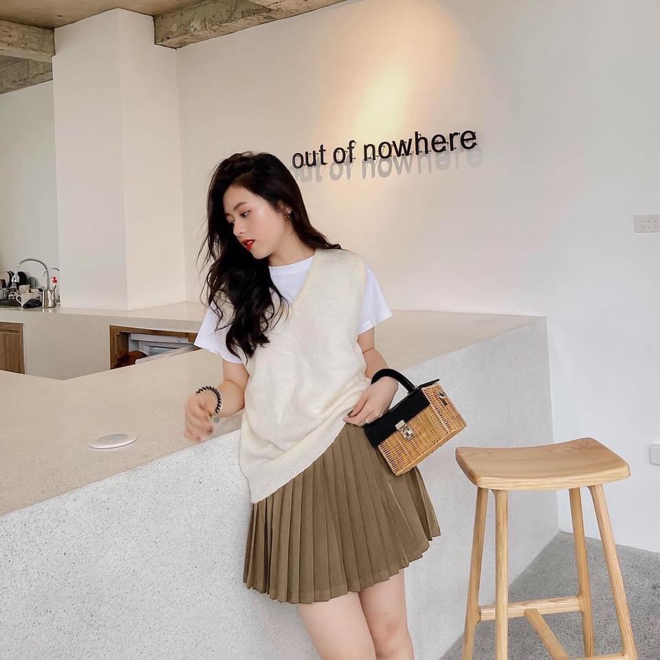 Chân váy xếp ly 2 cúc bên dáng chữ a lưng cao phong cách tennis xòe kiểu xếp li ngắn thời trang