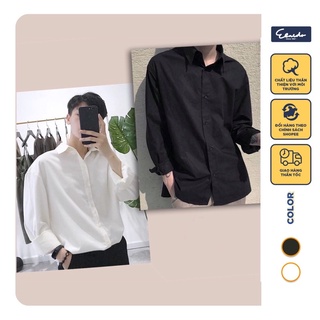 Áo sơ mi nam nữ dài tay Unisex Basic TRƠN Form rộng màu trắng và đen Chất cotton lụa mịn mát Bigsize
