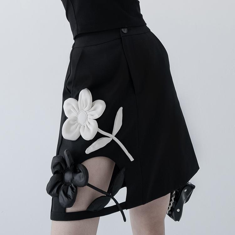 Chân váy chữ A màu đen thêu hoa thời trang 2022 dành cho nữ