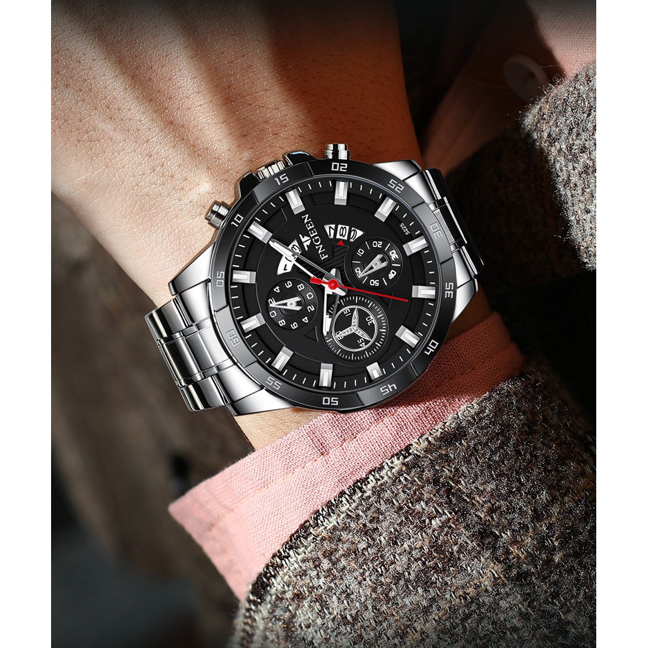 Đồng hồ nam chính hãng, đồng hồ đeo tay nam FNGEEN dây thép, dây kim loại cao cấp, sang trọng, phong cách thể thao