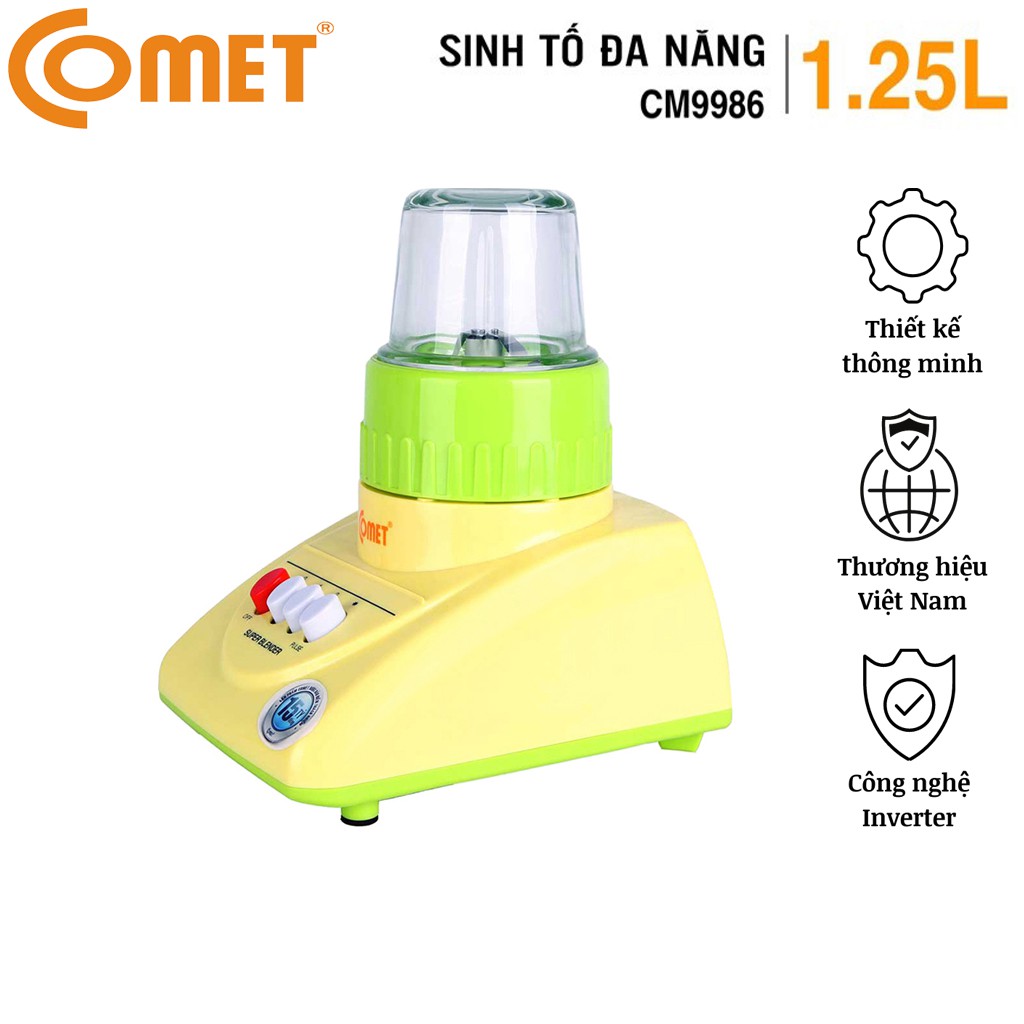 Máy xay sinh tố 1.25L 2 Cối Thủy Tinh COMET CM9986N