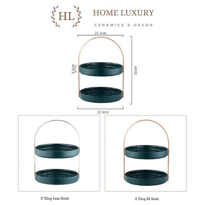 KỆ CAKE | 2 TẦNG SỨ KHUNG INOX VÀNG GƯƠNG DECOR HOME LUXURY