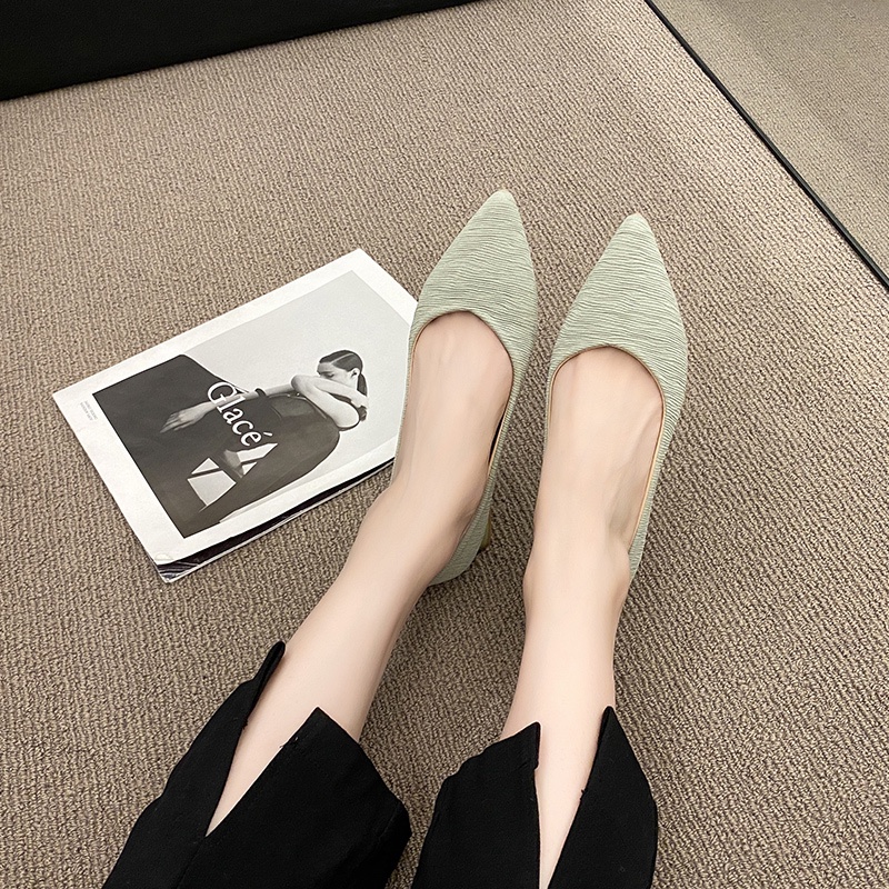 Giày Búp Bê Đế Bằng Mũi Nhọn Màu Đen Thời Trang Cho Nữ