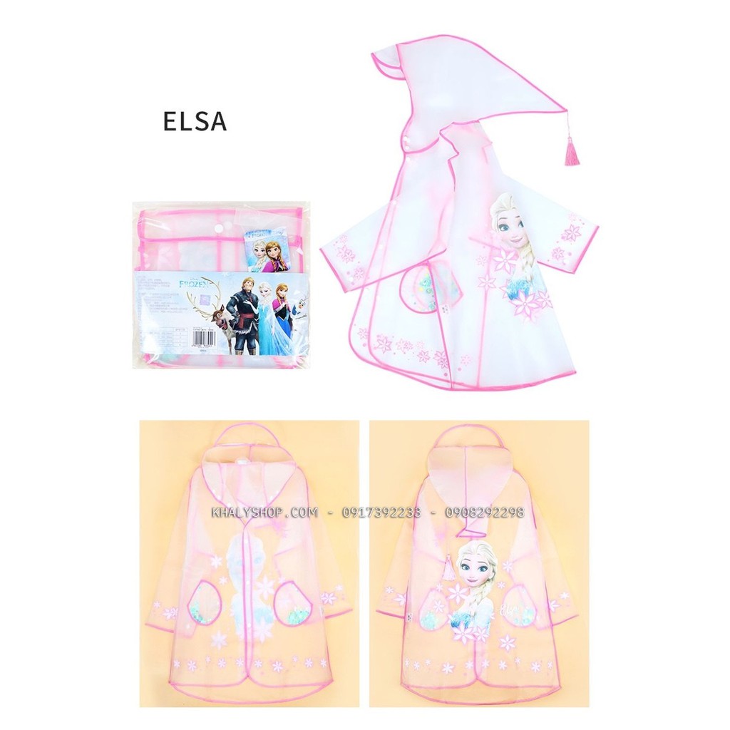 Áo mưa trong suốt hình công chúa Frozen Elsa và Anna màu hồng cho bé gái còn size (S,M,L,XL) - 98P4NDF19179QH