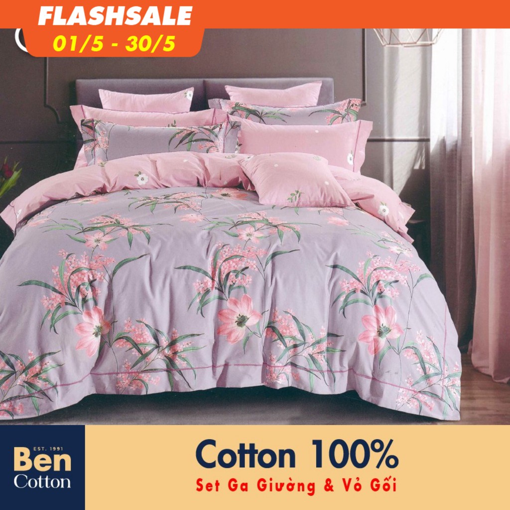 [FREESHIP] Bộ Ra Giường & Vỏ Gối Cotton 100% - Nệm 1 Tấc - 2 Tấc  - CH-848 - Ga Giường - Drap - BENCOTTON màu hồng