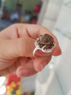 Nhẫn bạc hoa mẫu đơn saphia