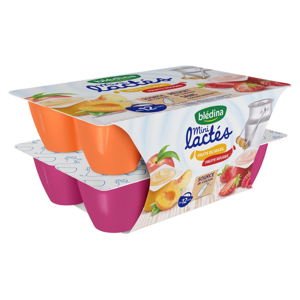 Sữa Chua Nguội Blédina Mini Lactés 6M+ Hương Đào Dâu - Vỉ 12 Hộp x 55g