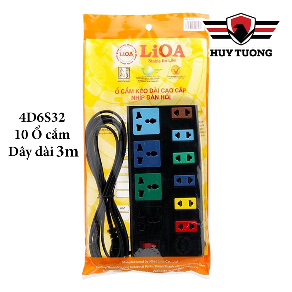 Ổ cắm điện LIOA 🚚 FREESHIP 🚚 Ổ cắm điện LIOA 10 lỗ có công tắc, dây dài 3m/5m 1000W - Huy Tưởng