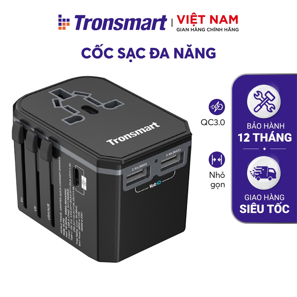 Củ sạc nhanh chuyển đổi đa năng Tronsmart WCP05 TM-346063 Sạc nhanh QC 3.0, PD - Hàng chính hãng - Bảo hành 12 tháng