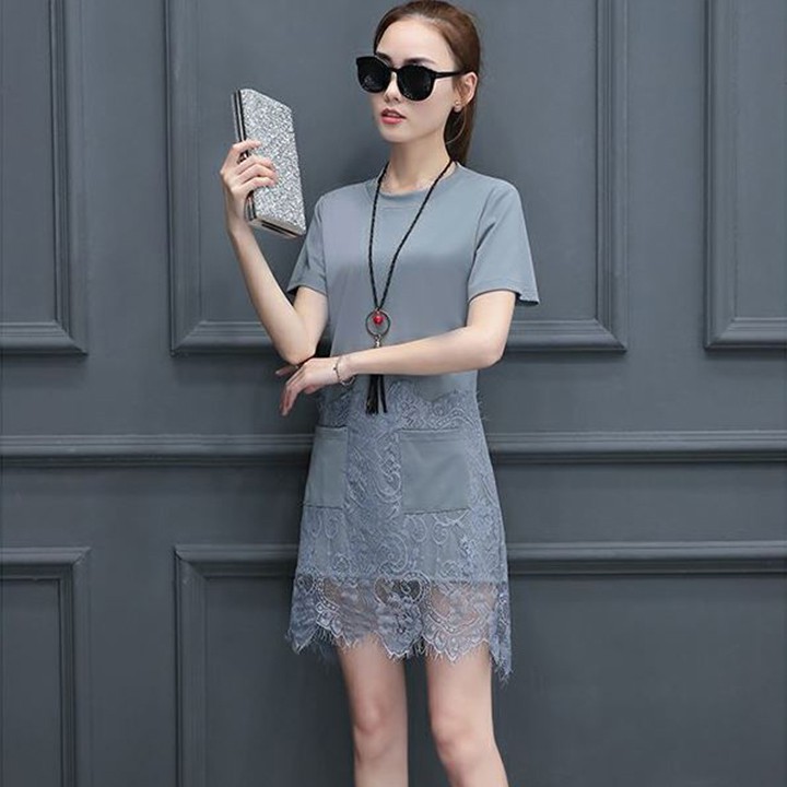 Váy Nữ - Đầm Nữ Chữ A - Váy Xuông Phối Ren Dáng Chữ A