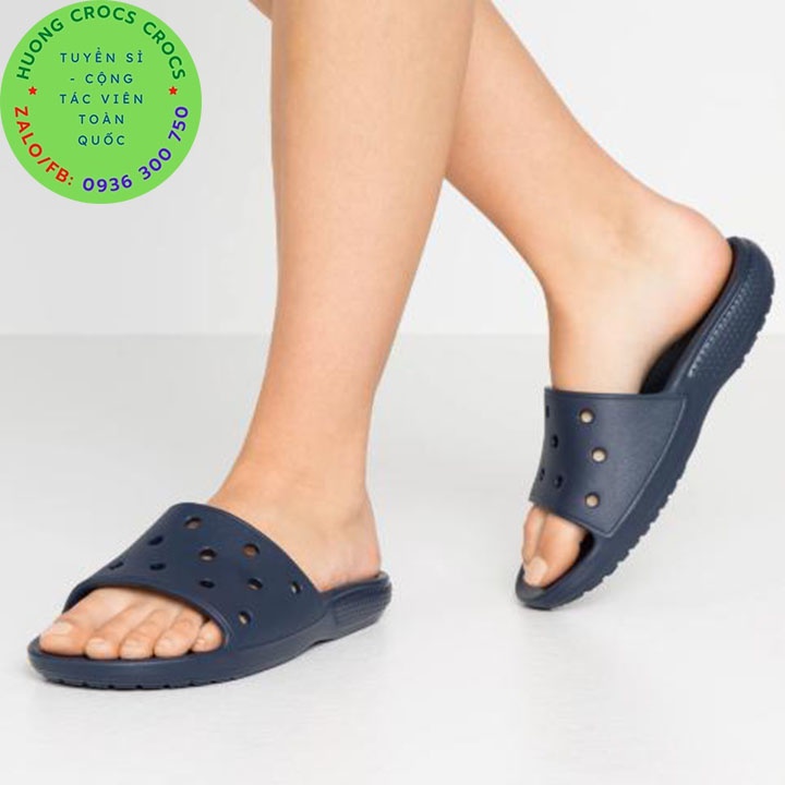 DÉP LÊ QUAI NGANG CROSS BAYA CLASSIC SLIDE MÀU NAVY chuẩn xịn full box