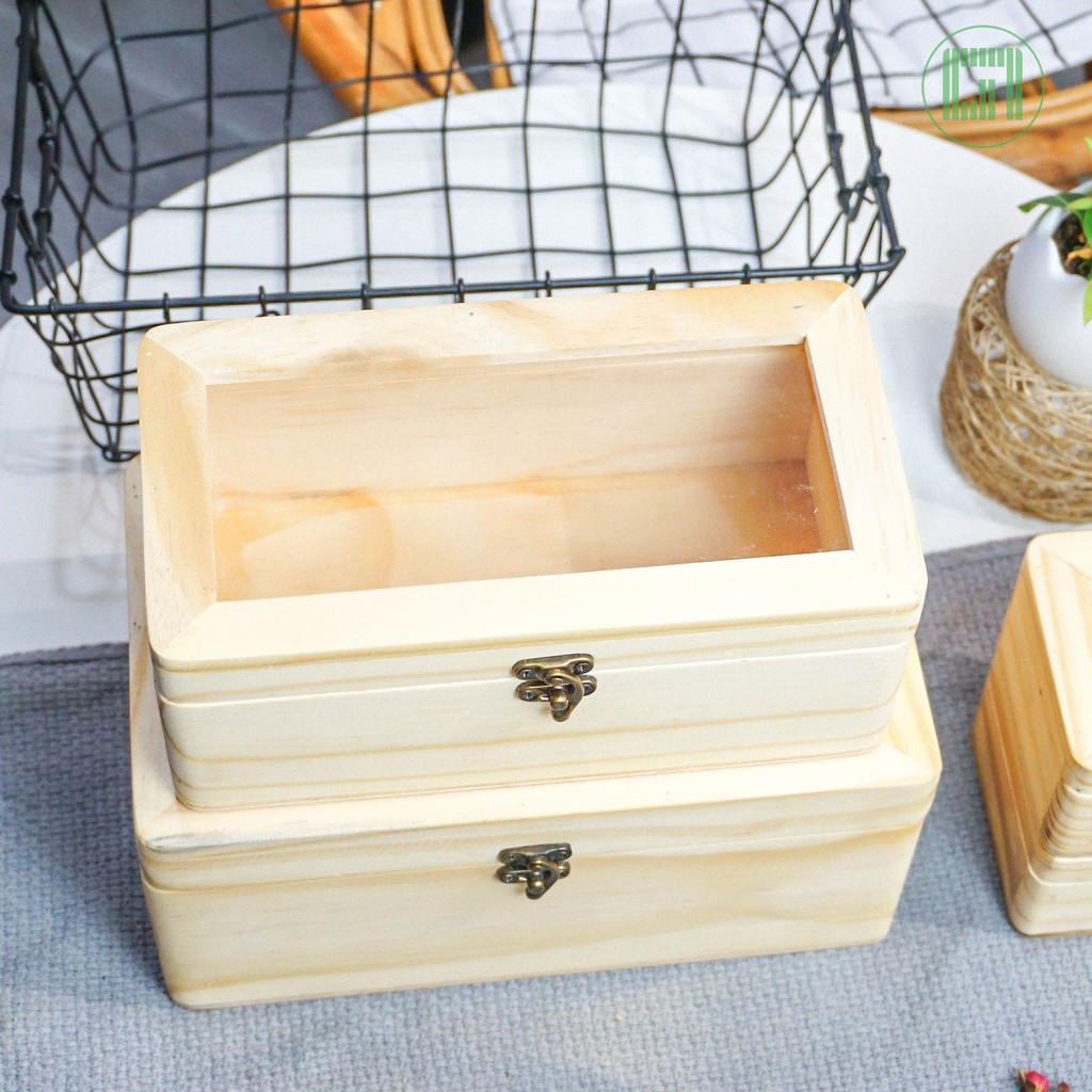 Hộp gỗ chữ nhật nắp kính mica - Hộp gỗ quà tặng - Goc Garden | BigBuy360 - bigbuy360.vn