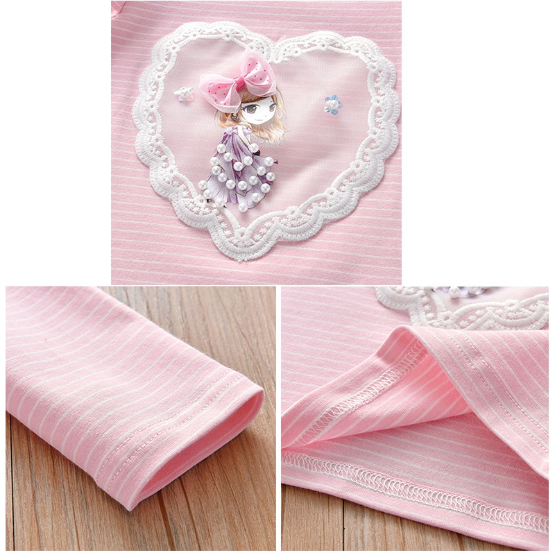 Áo Thun Tay Dài Sọc Ngang Đính Hạt Cho Bé Gái