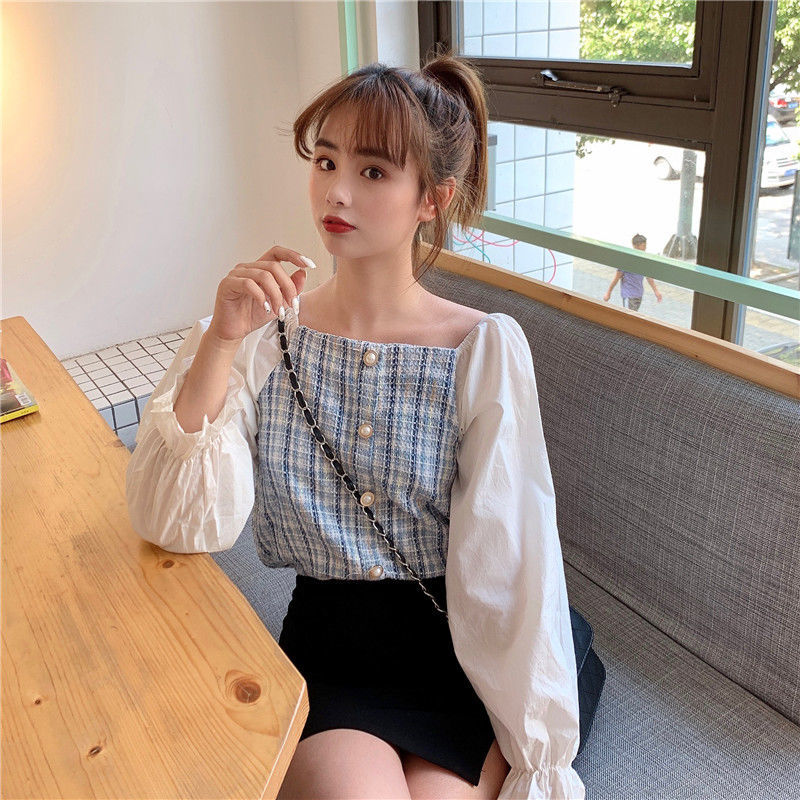 Áo Kiểu Tay Phồng Cổ Vuông Phong Cách Hàn Quốc Cho Phụ Nữ
