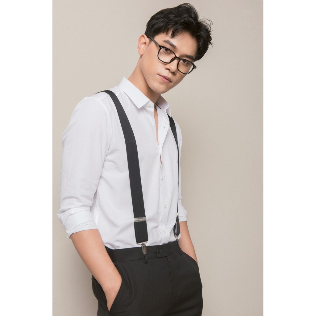 Áo sơ mi trắng owen dài tay vải polyspun slim fit không túi AS90894D1