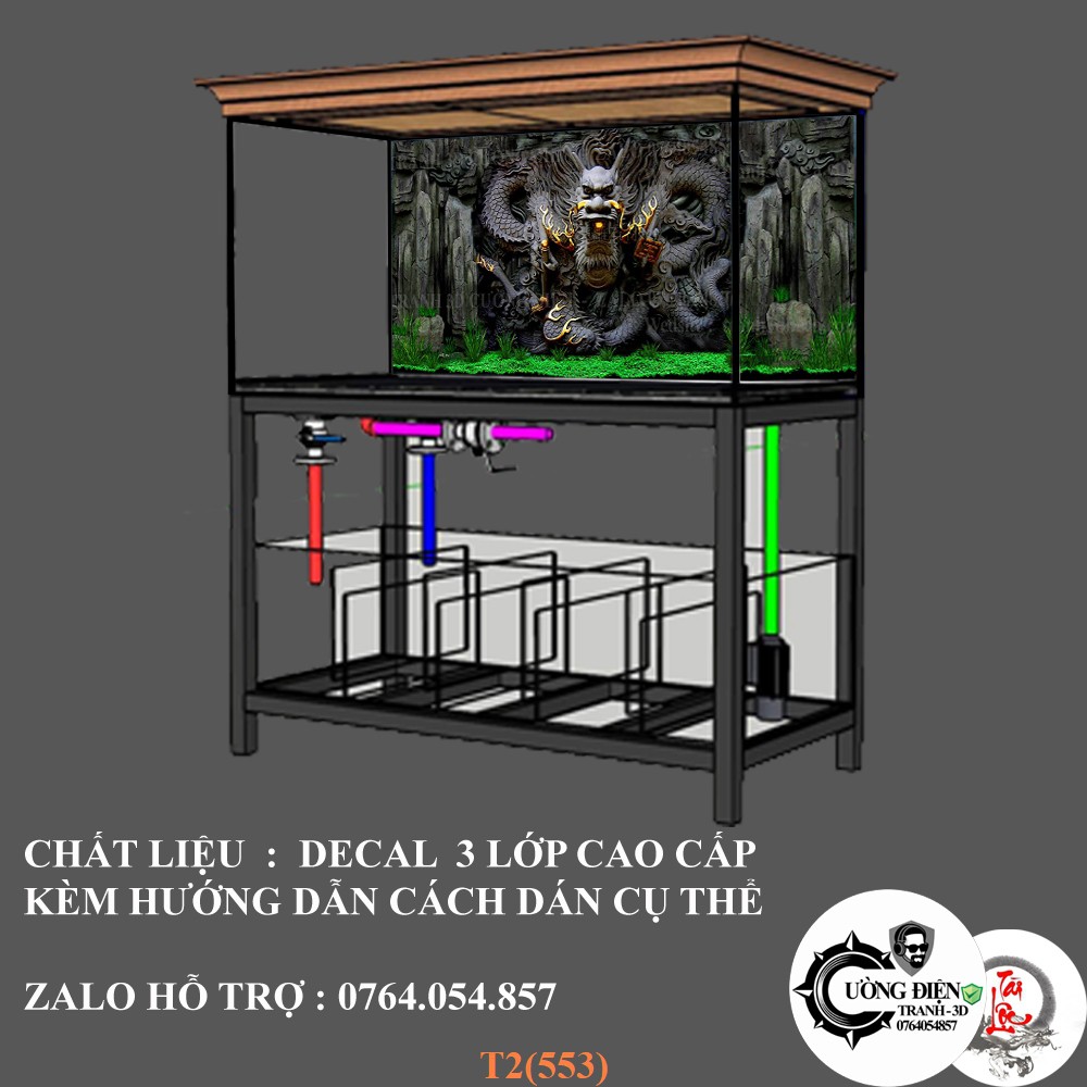 Tranh dán hồ cá 3d , hồ cá rồng , la hán , cá dĩa …tranh hồ cá LP hình rồng có keo sẵn