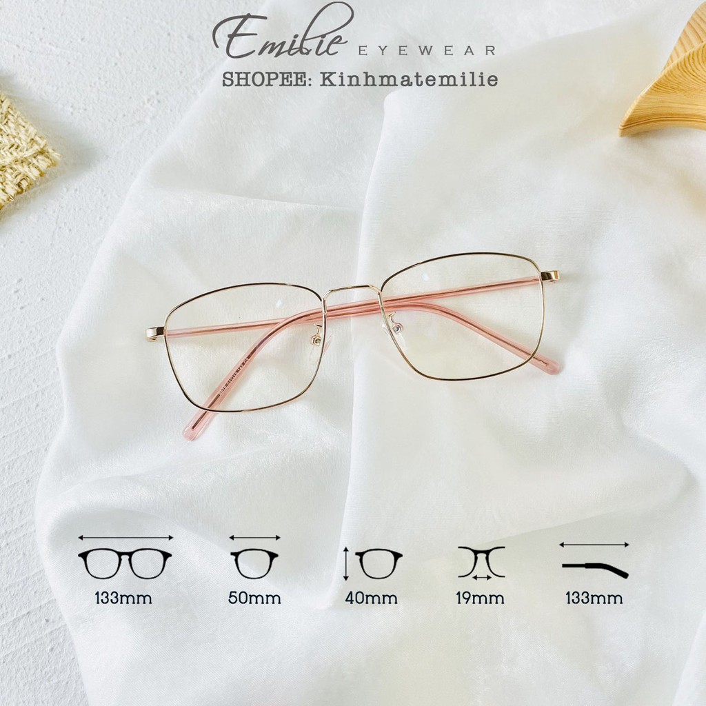Kính gọng mảnh vuông nam nữ Emilie eyewear chất liệu kim loại phụ kiện thời trang 8818