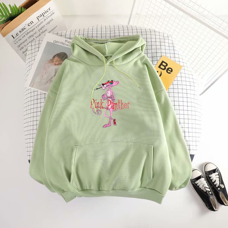 Áo Hoodie Dáng Rộng In Hình Báo Hồng Thời Trang Mùa Xuân Phong Cách Harajuku Cho Nữ 2021