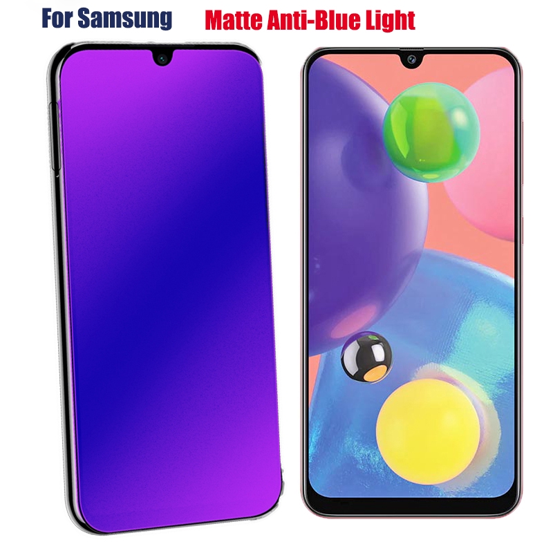 Kính cường lực chống ánh sáng tím mờ cho Samsung Galaxy Note 10 S10 Lite A71 M51 A10 A10S M10 A20S A30 A30S A50 A50S A20 A31 M21 M31 M30S A70 A01 A11 M11 A51 A21S J4 J6 Plus Bảo vệ màn hình chống ánh sáng xanh mờ chống tia cực tím