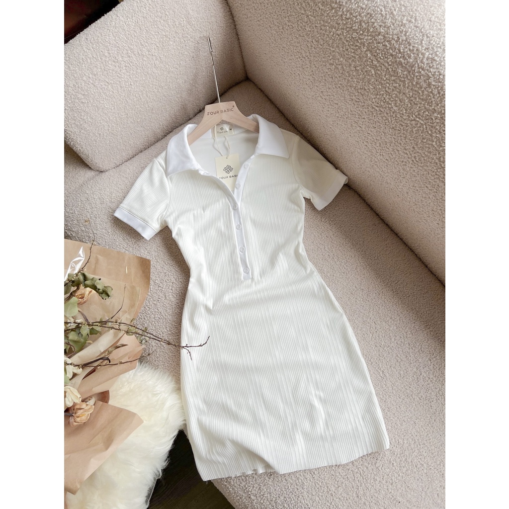 Đầm body thiết kế dự tiệc mix cổ sơ mi cao cấp váy thun dáng ôm chất thun co dãn dày dặn Four Studio D184
