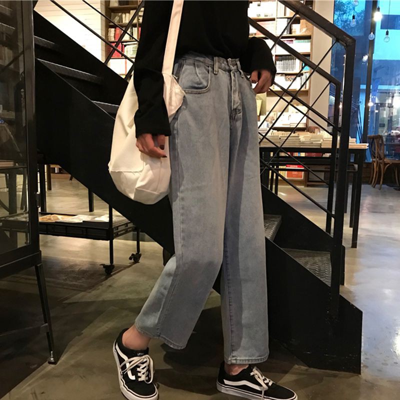 [Baywellfashion]Women Autumn Solid Color Loose Denim Wide Leg Loose Elastic High Waist Straight Casual Pants | BigBuy360 - bigbuy360.vn