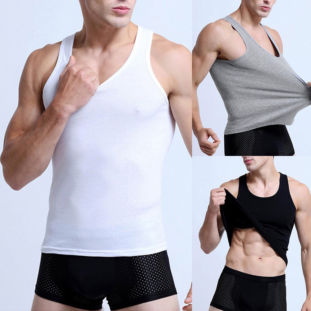 Áo Ba Lỗ Thể Thao Cotton Cổ Khoét Sâu Thoáng Khí Màu Sắc Đơn Giản Cho Nam