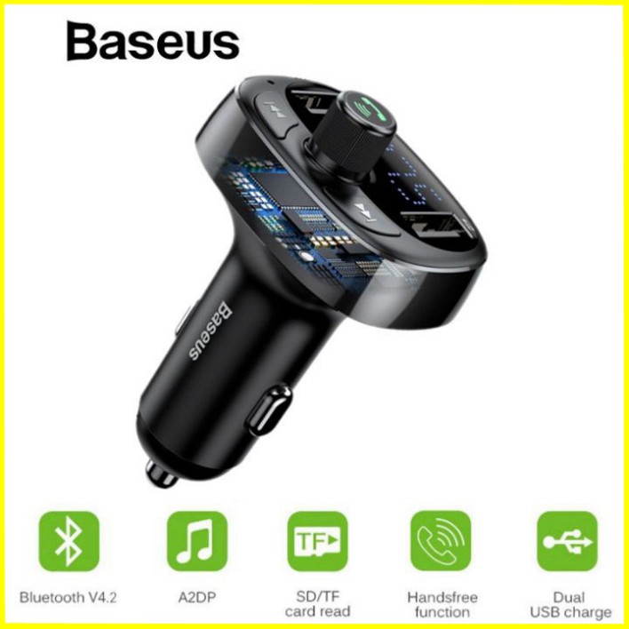 Sản Phẩm Tẩu nghe nhạc cao cấp nhãn hiệu Baseus CCALL-TM01 kết nối Bluetooth có hỗ trợ 2 cổng sạc chuẩn USB - Bảo hành 6