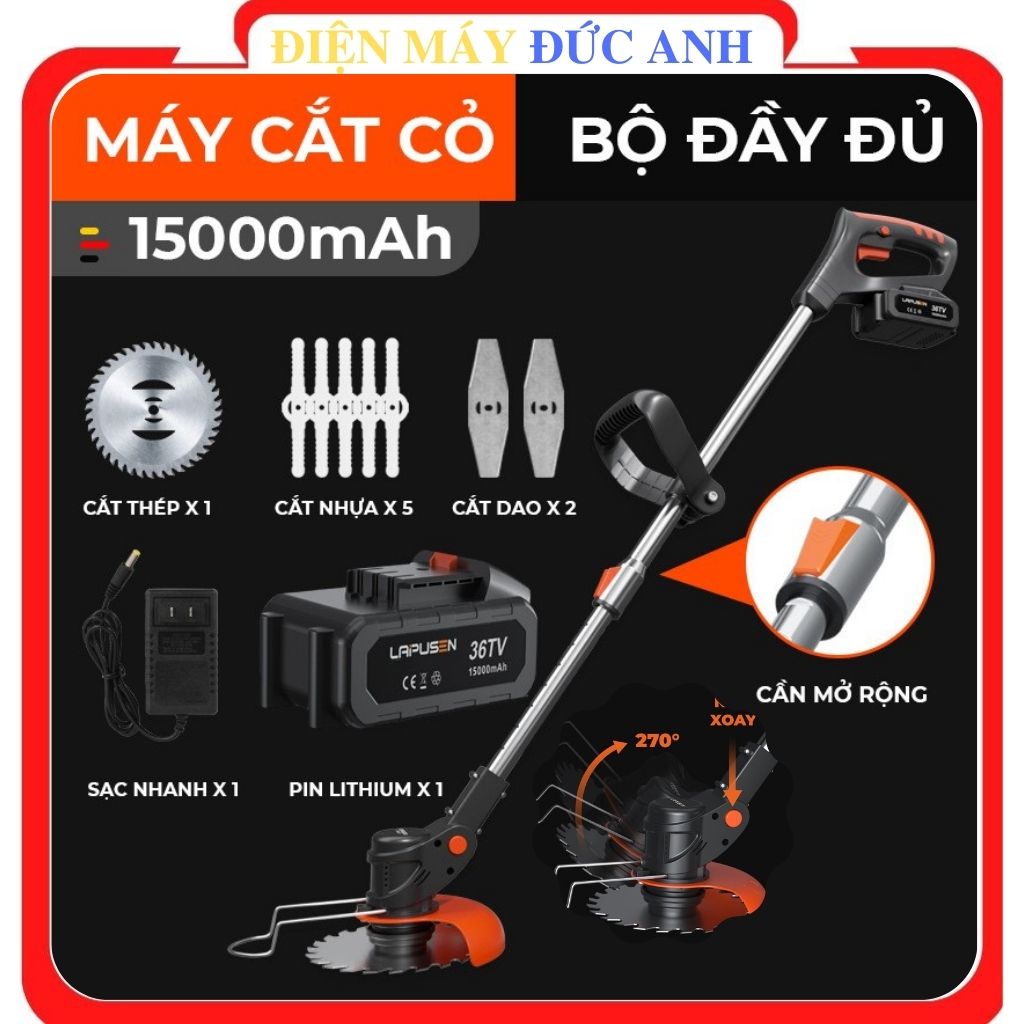 Máy cắt cỏ pin cầm tay, máy cắt cỏ mini dùng pin LAPUSEN 36V không chổi than cắt sắc bén nhỏ gọn bảo hành 12 tháng