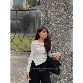 Áo dài tay thun tăm vạt lệch cut out mặc 2 kiểu the.sweaterweather TSW