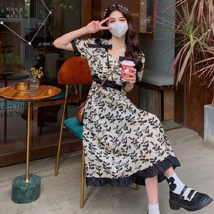 Đầm Midi In Hoa Thời Trang Hàn Quốc Thanh Lịch Cho Nữ