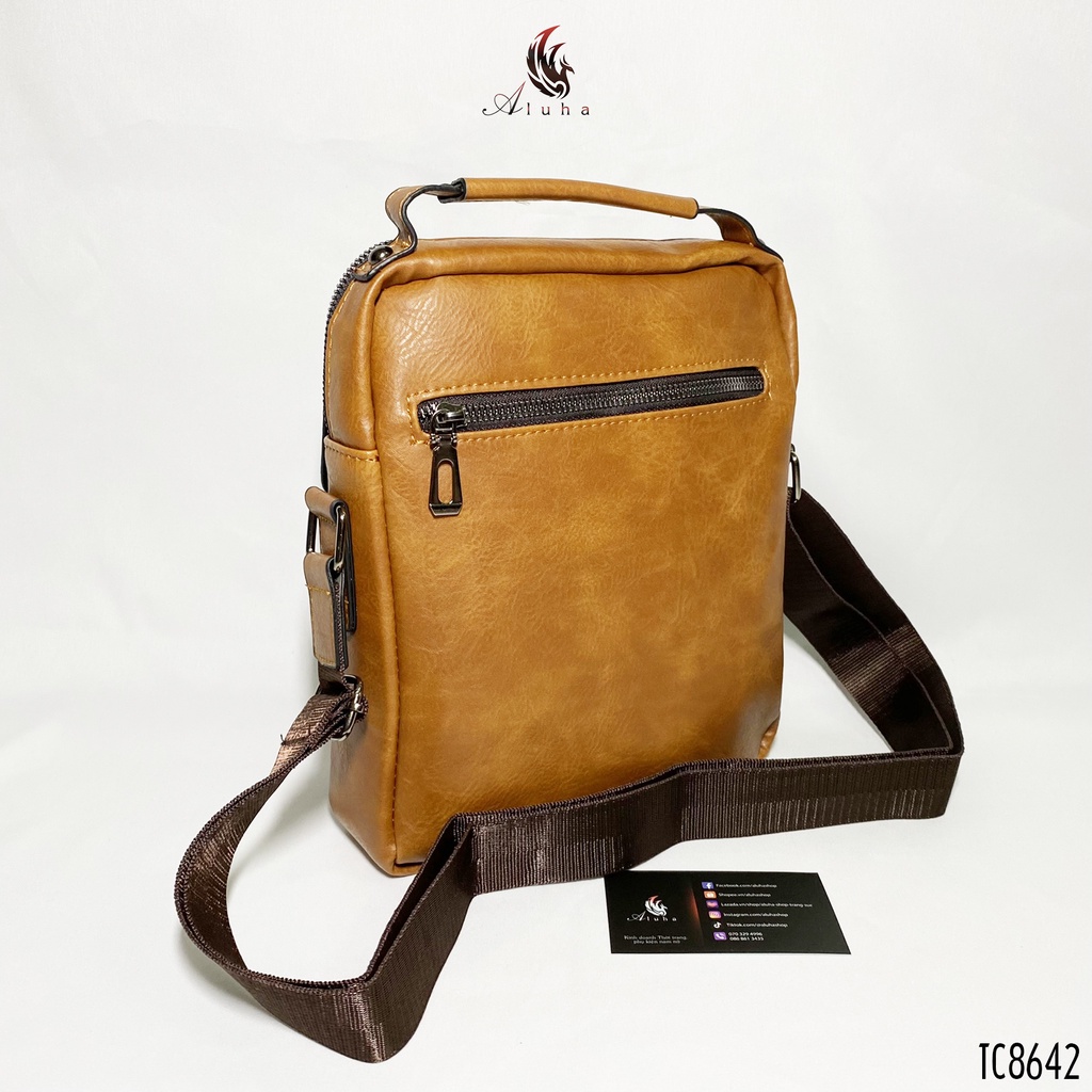 Túi chéo vuông cổ điển, da PU, nhiều ngăn, có tay nắm mềm, kiểu dáng lịch lãm - TC8642 - Aluha