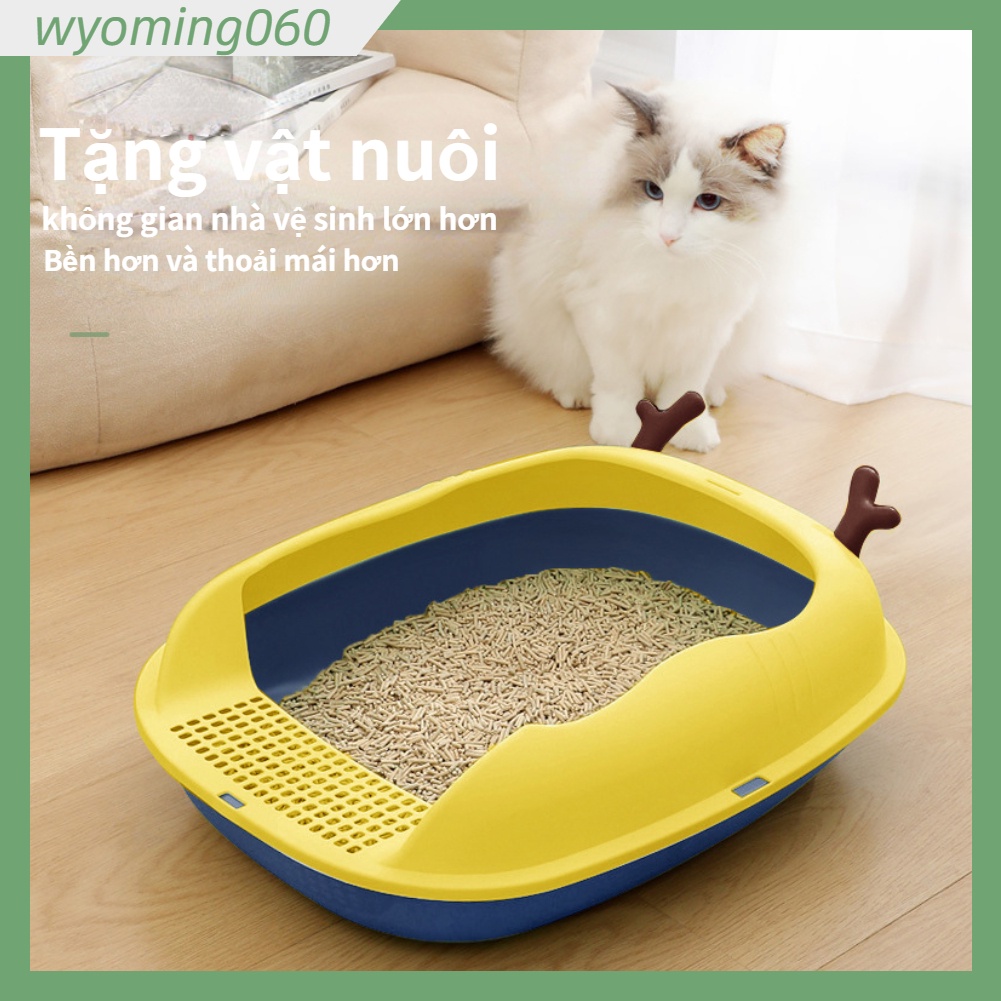 [Hàng Sẵn] Hộp lót chuồng cho mèo Splash Proof Semi kèm theo không gian lớn Nhà vệ sinh con có xẻng dành chó Hamster Chó nhỏ【Wyoming060】